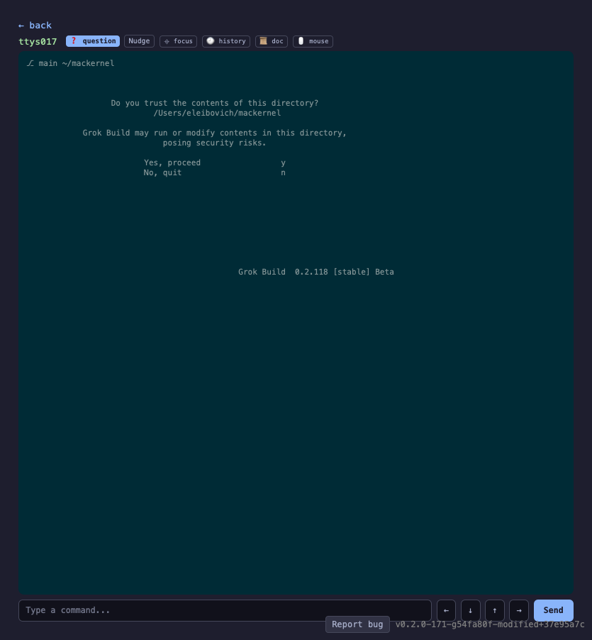 A single pane opened full width, with a command input and key-send buttons